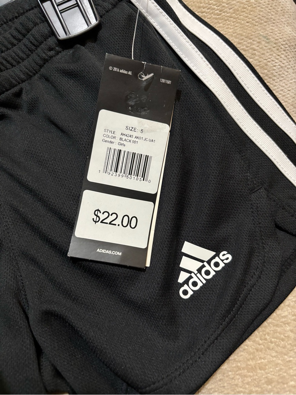 Girl adidas Black Shorts with White Three-Stripes and Logo - Picture 2 of 2